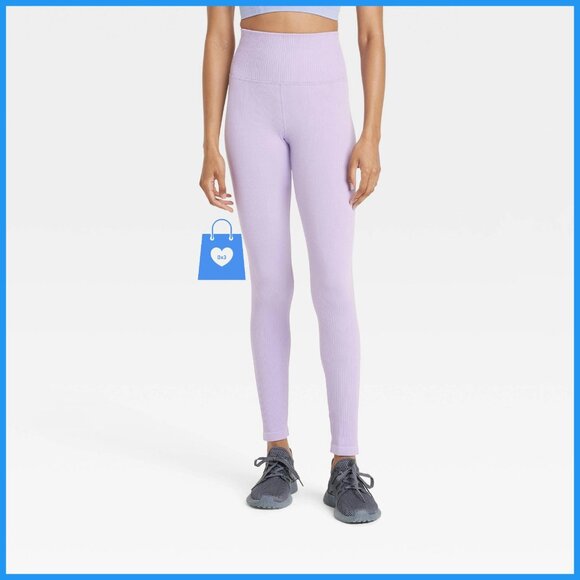 Large - Womens Seamless High-Rise Ribbed Leggings - All In Motion - Light Purple - Picture 10 of 11